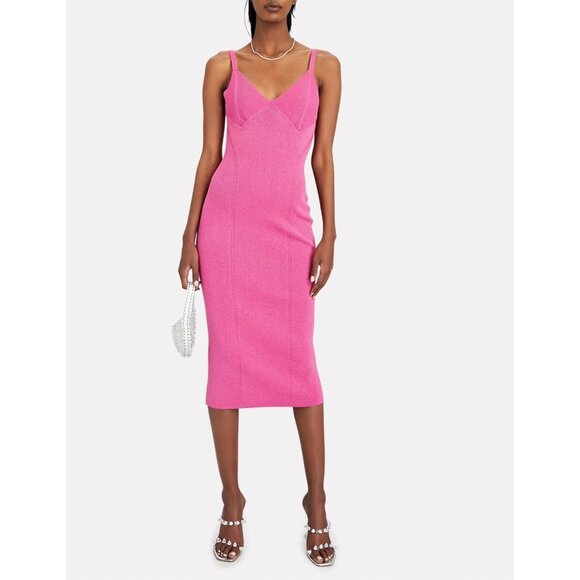 Staud Quartz Midi Slip Dress Party Cocktail Bodycon Metallic Peony Pink Large - Picture 5 of 16
